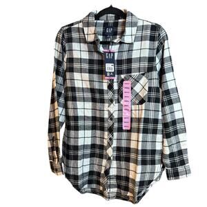 NWT GAP black and white super soft cotton button front flannel shirt size small
